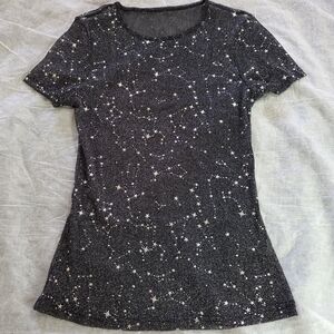 festival mesh stretch cosmic glam starry shirt